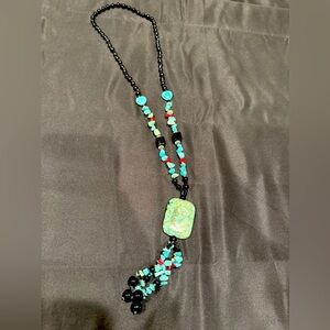 Natural Turquoise, Red & Black Coral Necklace